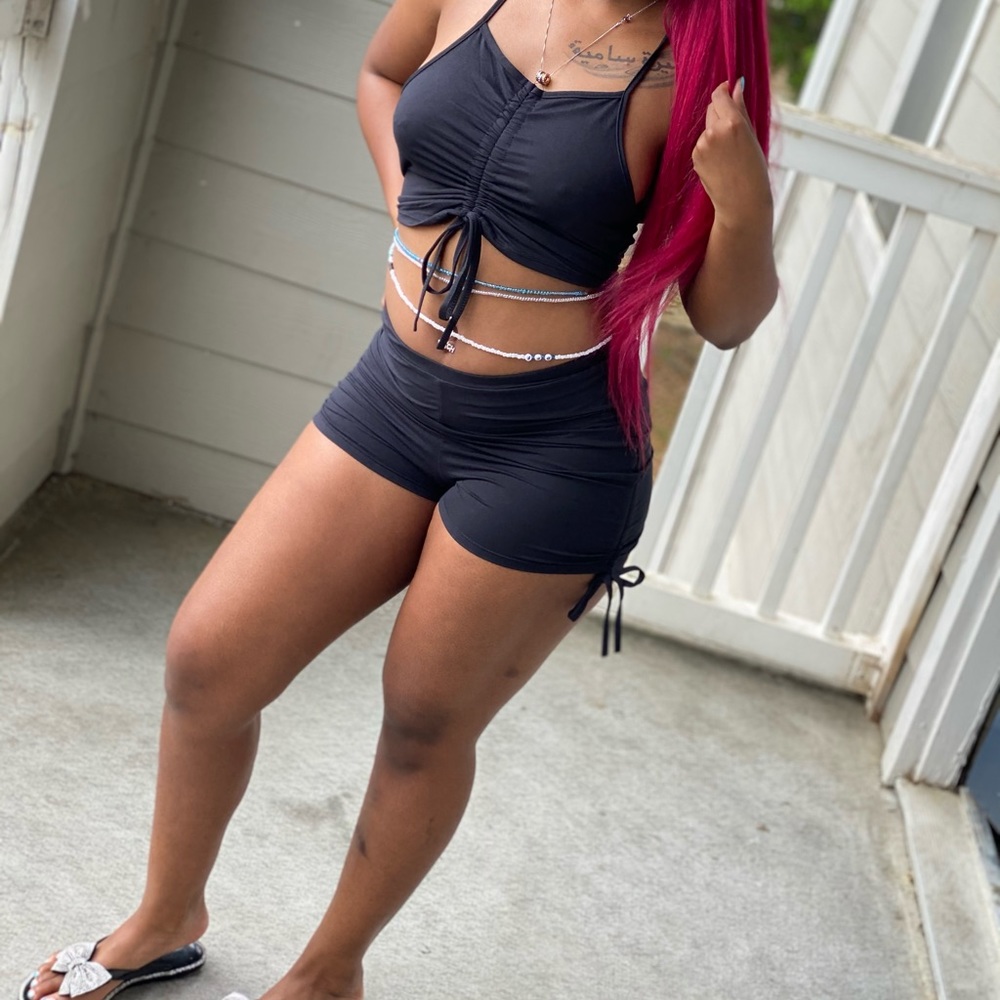 Black Ruched Two Piece Set